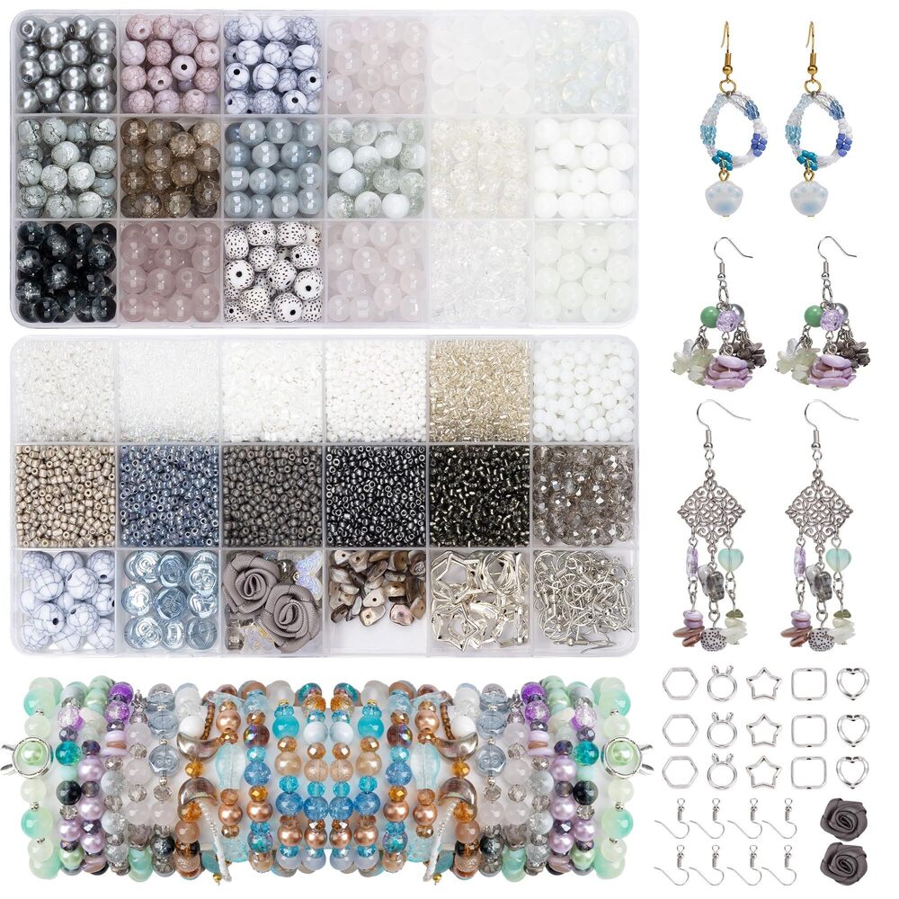 4083 5573pcs Glass Beads Jewelry Making, 34 Colors Crystal Beads